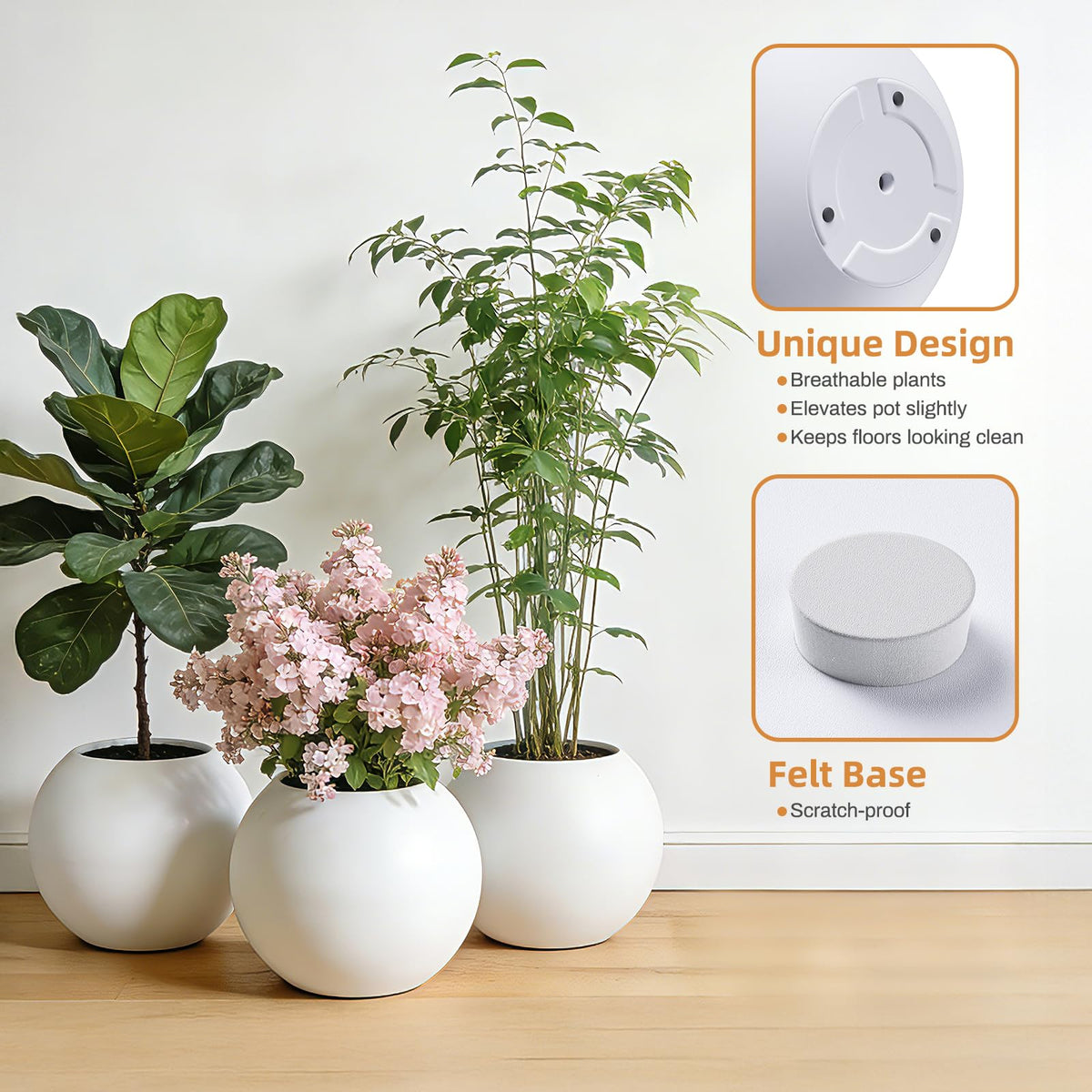 13.5 H x 17" Dia (12" Pot Opening) Round Fiberstone Planter with Drainage Hole, Durable Garden Flower Pots, White, Resistant for Indoor and Outdoor, Planters for Large Plants pot for Home Decor Patio