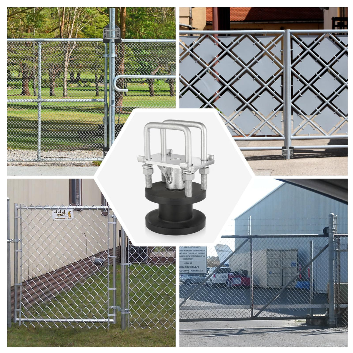 Pubotlu 4 Pack Sliding Gate Rollers， Nylon Cantilever Rollers 2" Gate Frames, 4" Square Post Chain Link Fence Parts, Cantilevered Rail Fence Gate Kit，Sliding Gate Kit Hardware