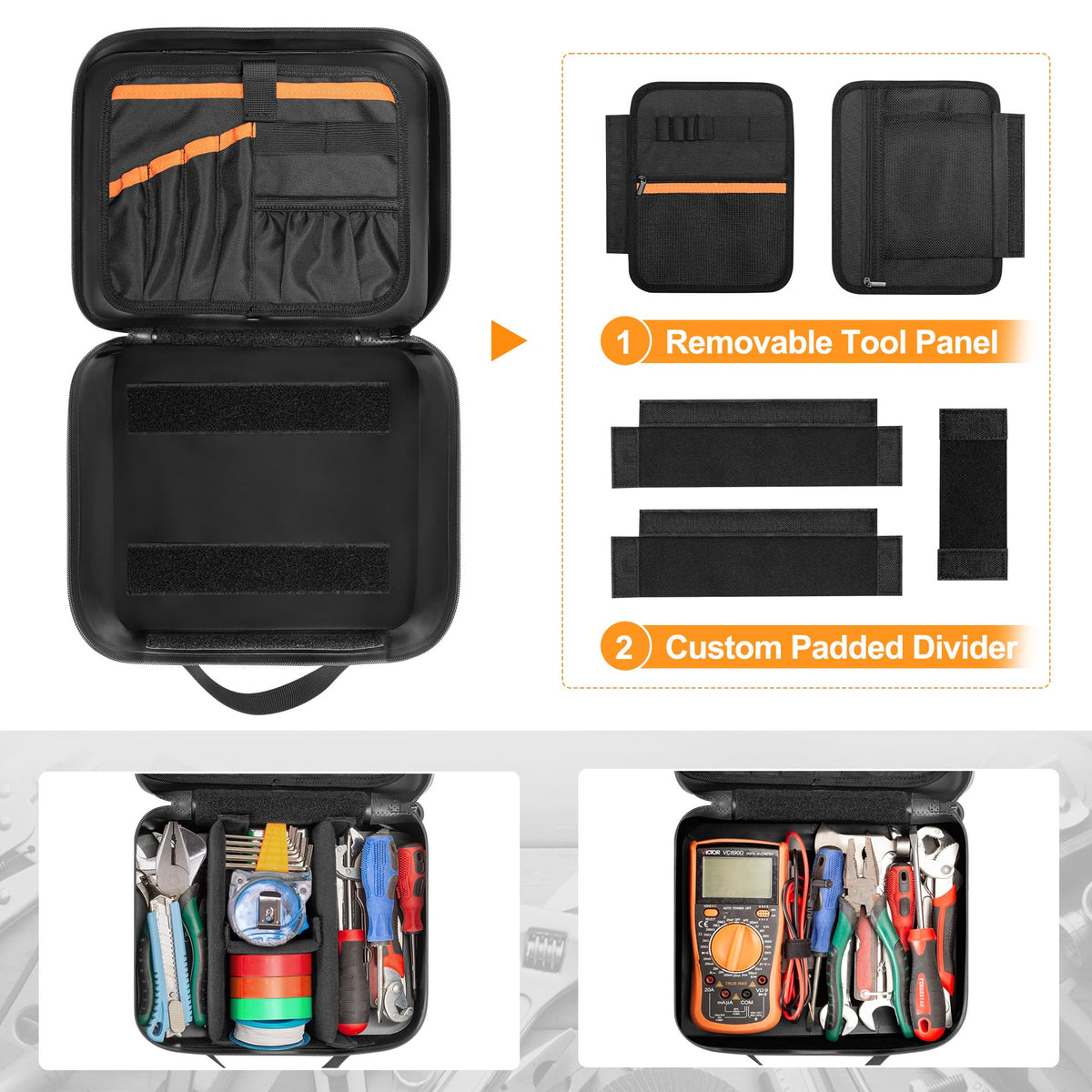 GRAOSO Water-resistant Utility Pouch, Multi-Purpose Tool Bag for Electronic, First Aid, Durable Leather Thermocompression Design, with Removable Binder and Divider, Black