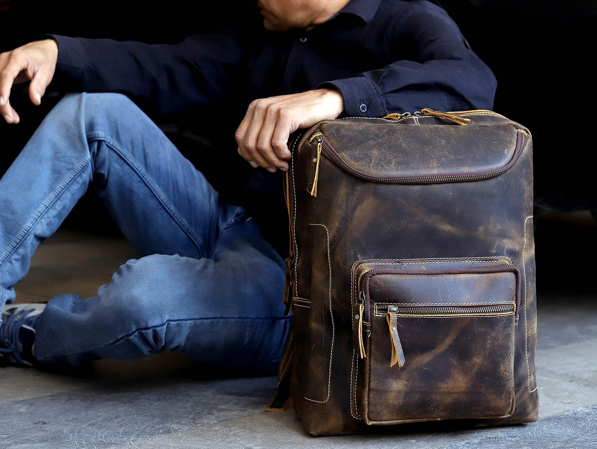 Vintage Leather Backpack For Men 16" Laptop Bag Large Capacity Business Travel Hiking Shoulder Daypacks Business Office Brown (Laptop Backpack 1)
