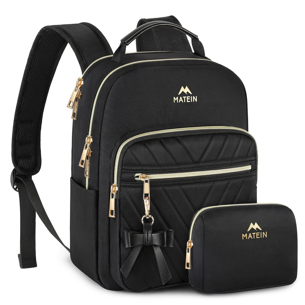 MATEIN Mini Backpack for Women, Waterproof Stylish Daypack Purse Shoulder Bag, Lightweight Small Casual Daily Travel Backpack Mochilas Para Mujer, Lady Girls Gifts for Work School, 2pcs Sets, Black