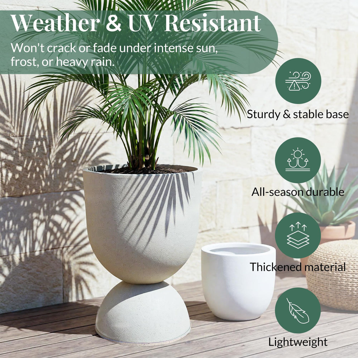 KOL Planters Flower Pots, Large Plastic Urn Planters for Indoor Outdoor Plants, Beige Pedestal Planter Pots, 23 Inch Tall Decorative Planters with Drainage Holes & Plugs for Patio Garden, 1 Pack