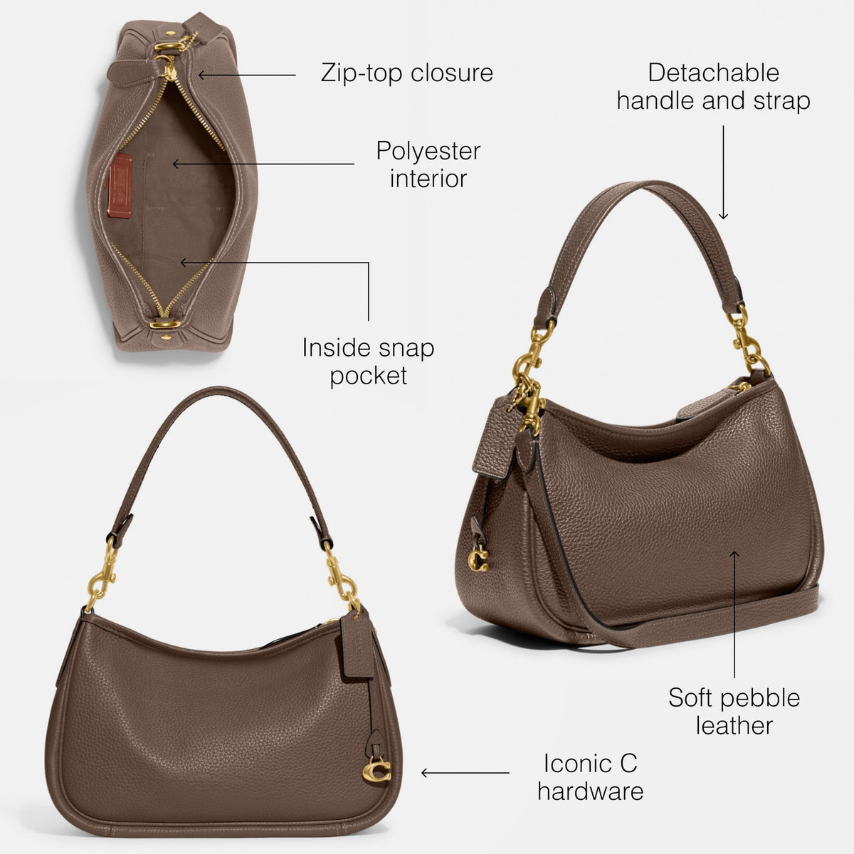COACH Soft Pebble Leather Cary Crossbody Dark Stone One Size