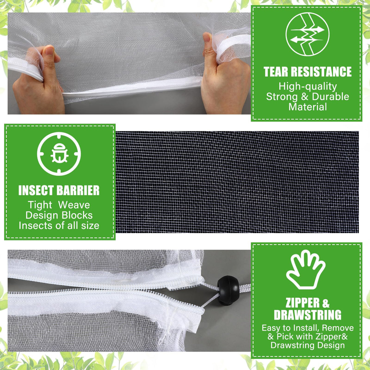 Vincreem 12 x 12 ft Large Fruit Tree Netting for Protecting Fruit from Squirrels Birds Bug Deer & Rat Garden Mesh Netting with Zipper and Drawstring Heavy Duty Tree Covers for Garden Bushes