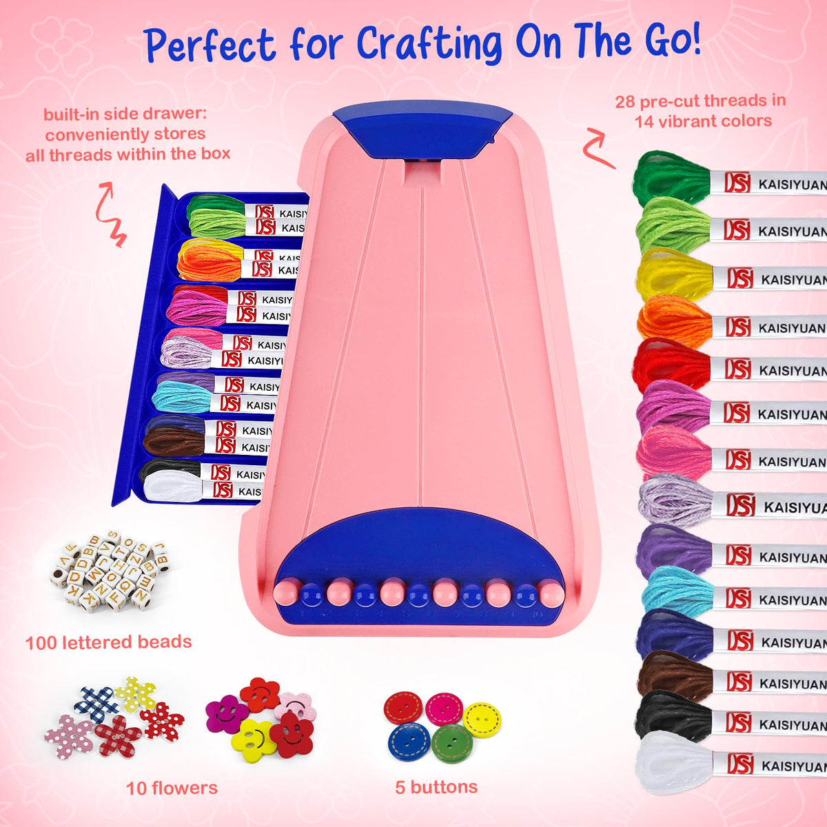 Bracelet Making Kit for Girls - Friendship Bracelet Kit - Christmas Gifts for Ages 6 7 8 9 10 11 12 Year Old Girl Birthday Gifts, Arts and Crafts for Kids Ages 8-12 Teen Bracelets DIY Maker Pink Blue