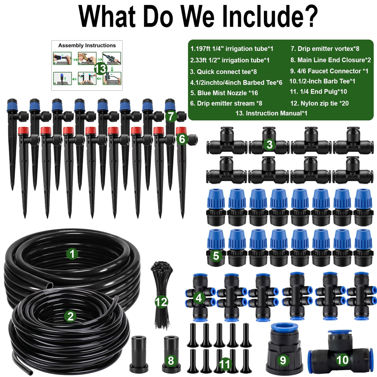 Drip Irrigation Kit – 230FT Automatic Garden Watering System with Quick-Connect 1/4" & 1/2" Fast-Lock Tubing, Adjustable Nozzles & Sprinklers for Greenhouse, Lawn, Potted Plants