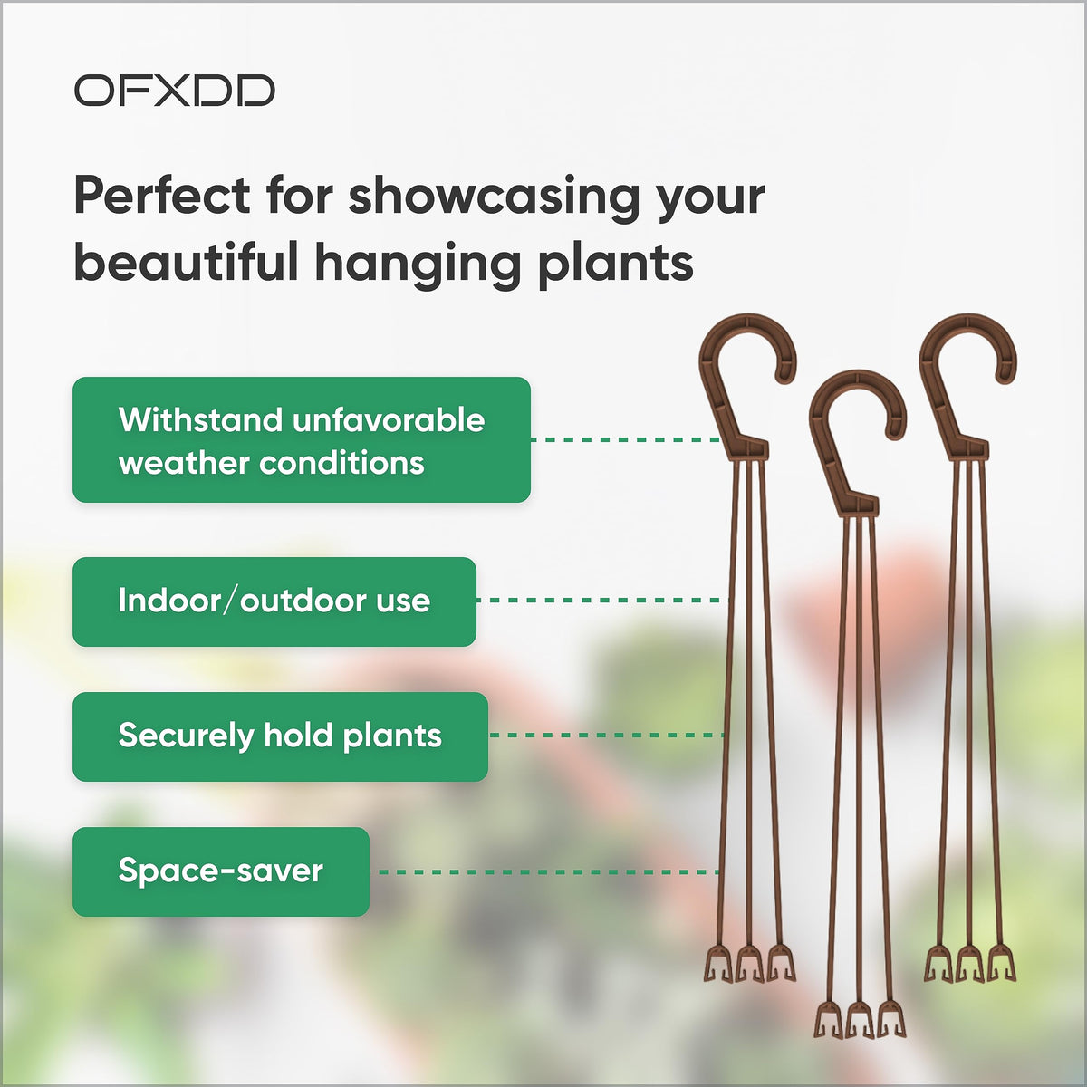 OFXDD Plant Hanger, 3 Pcs - Flower Hanging Planters for Indoor and Outdoor Plants - Plastic Plant Holder with Hooks, Brown