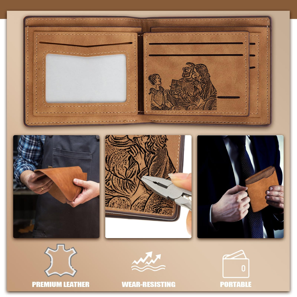 Dansydaisy 12 Pcs Leather Photo Wallet for Men Fold PU Leather Wallets for DIY Fathers Day Dad Birthday Gift(Brown)