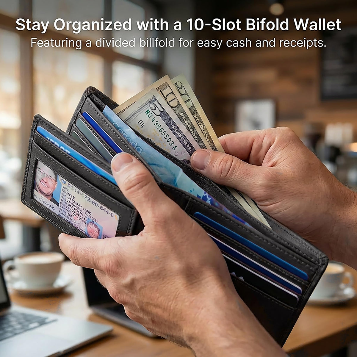 ID Stronghold Extra Capacity Bifold Wallet for Men - RFID Blocking Genuine Leather Wallet