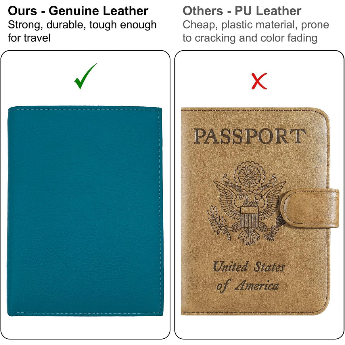 Teal RFID Genuine Leather Passport Wallet