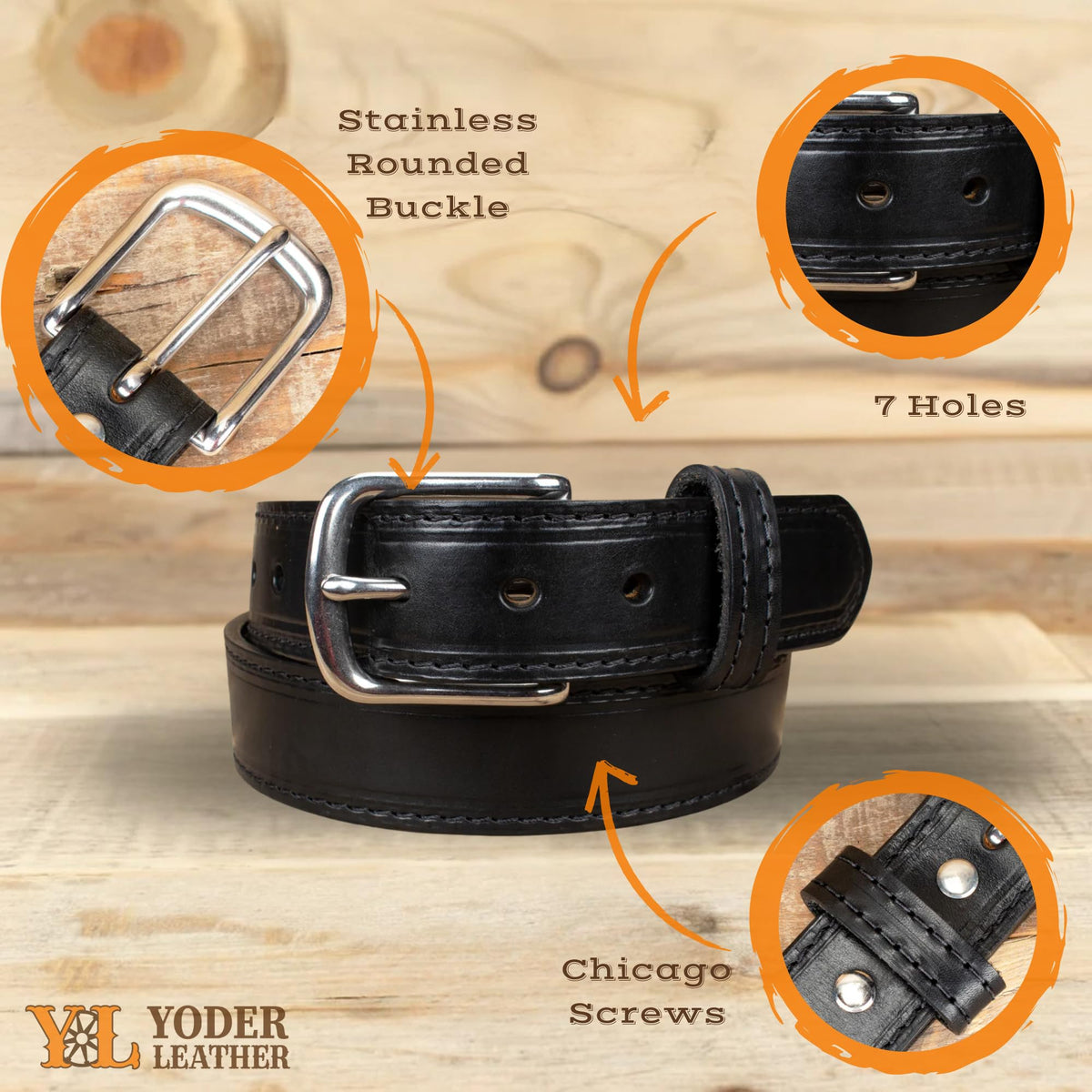 Handmade Stitched Bridle Leather Belt Extra Thick (Size 56, Black)