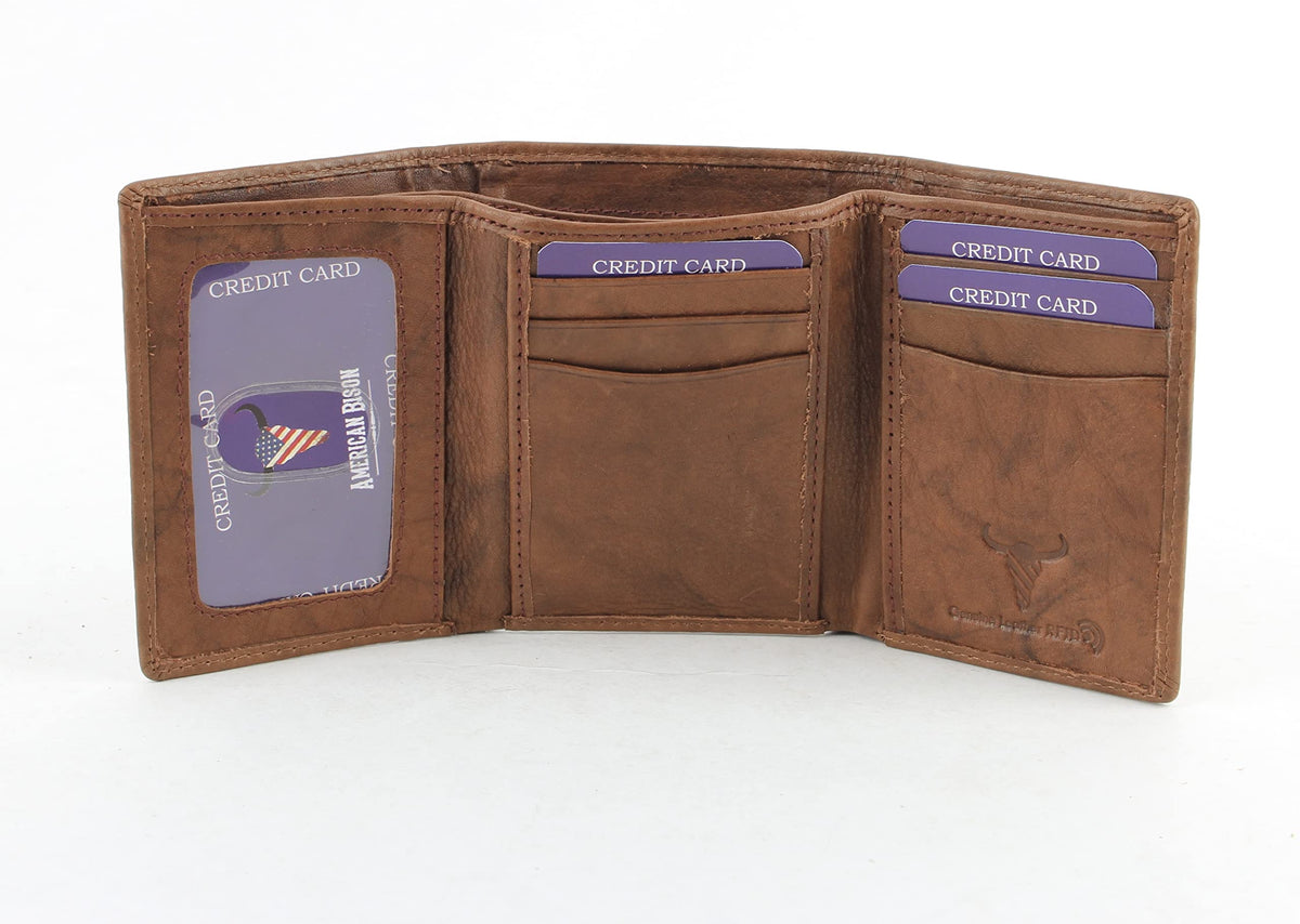 American Bison Trifold Classic Wallet for Men – RFID Blocking Cowhide Leather Wallet (Tan)