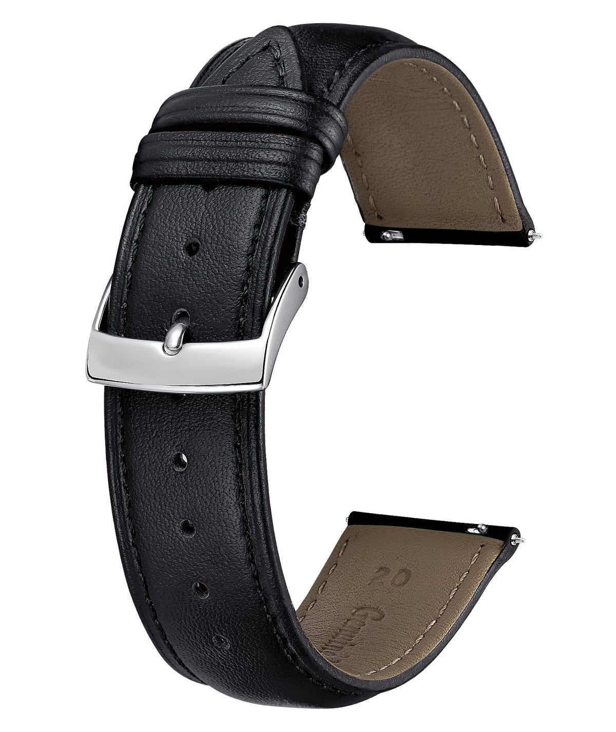 BINLUN Leather Watch Bands Quick Release Premium Calfskin Replacement Watch Strap Multicolors Watchbands for Men Women(20mm,Black)