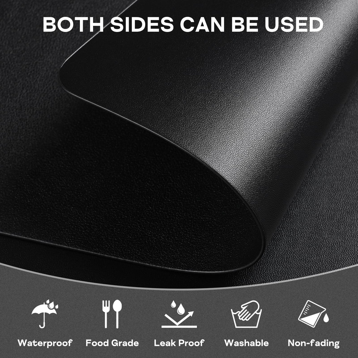 APLKER Vinyl Placemats Set of 6, Waterproof Faux Leather Heat Resistant Kitchen Place Mats, Wipeable Dining Table Place Mats and Coasters for Kitchen, Dining, Decor, Outdoor (Black)