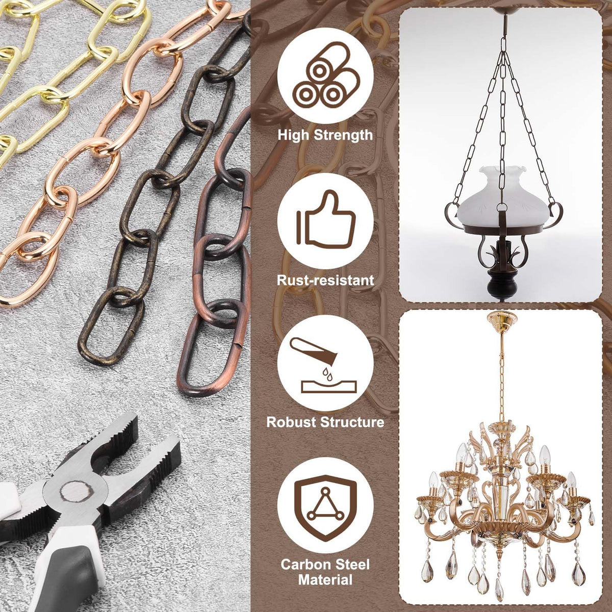 uxcell 6ft Lighting Hanging Chain, 3mm/0.12" Looping Metal Pendant Chandelier Chain Extension with 2 Quick Link Lock for Hanging Plant Pendant Chandelier Light Fixture, Black