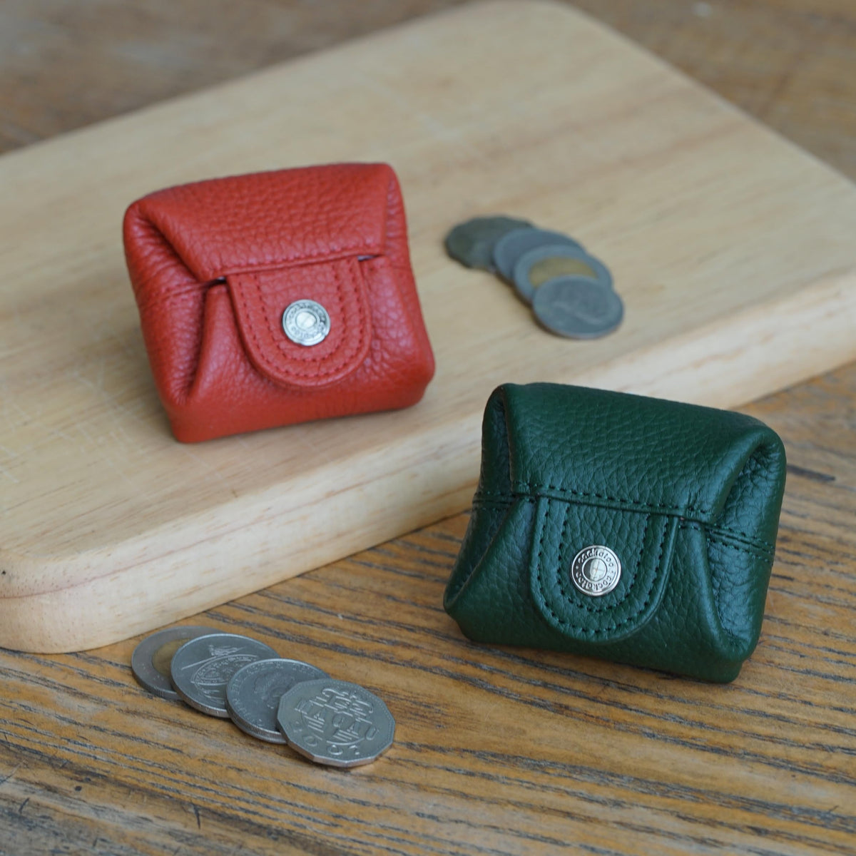 Cockatoo Genuine Leather Coin Pouch Change Holder, Mini Snap Pocket Wallet for Men Women (Hills, Small)