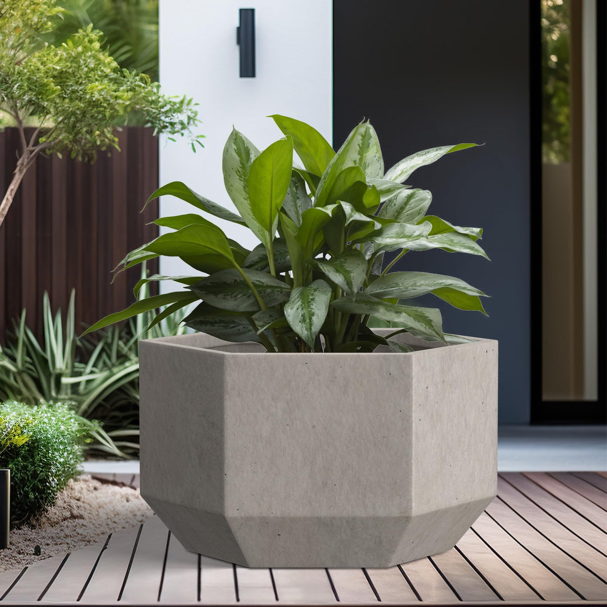 Kante Hexagon Concrete Planter, 7.9 Inch Tall Outdoor Indoor Flower Pots with Drainage Holes and Rubber Plug for Home, Patio, Garden, Weathered Concrete