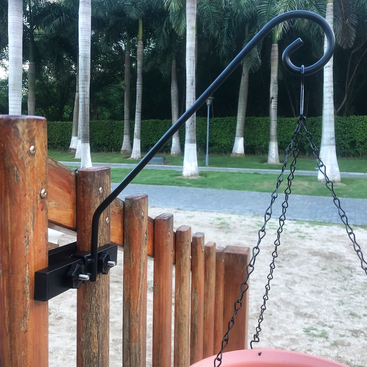 NEECONG Deck Hook Rail Suitable for Hanging Flower Baskets Wind Chimes Planters Bird Feeders Lights, Heavy Duty Fence Deck Hook Rail Holds up to 15lbs with Ease Note: Pole Length: 16.5 inches