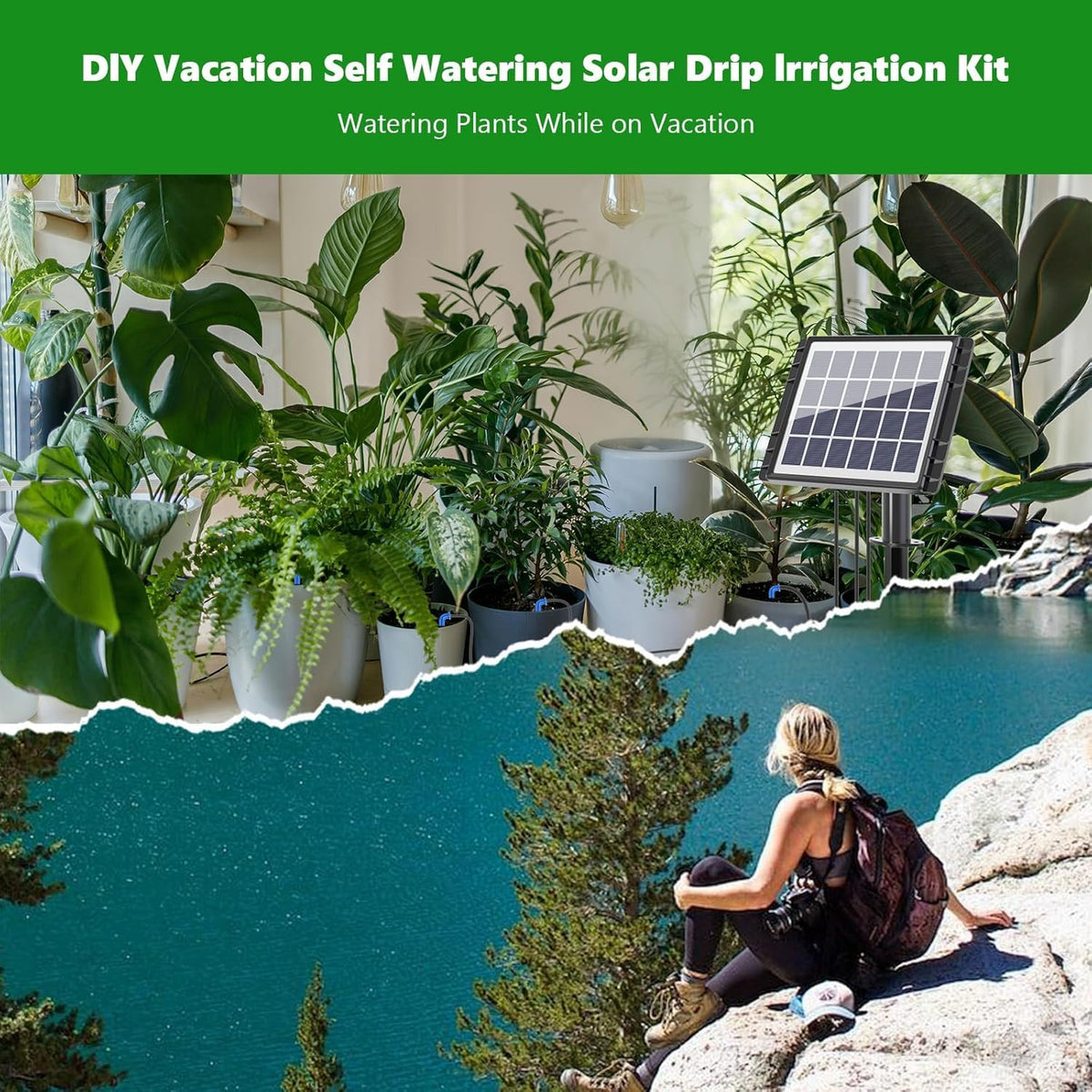 HEKIWAY 82FT Solar Drip Irrigation System, Auto Watering Kit for 30 Pots, Solar-Powered Plant Watering, 25 Timer Modes, 900ml/min Flow Indoor/Outdoor Garden, Balcony & Patio Irrigation System