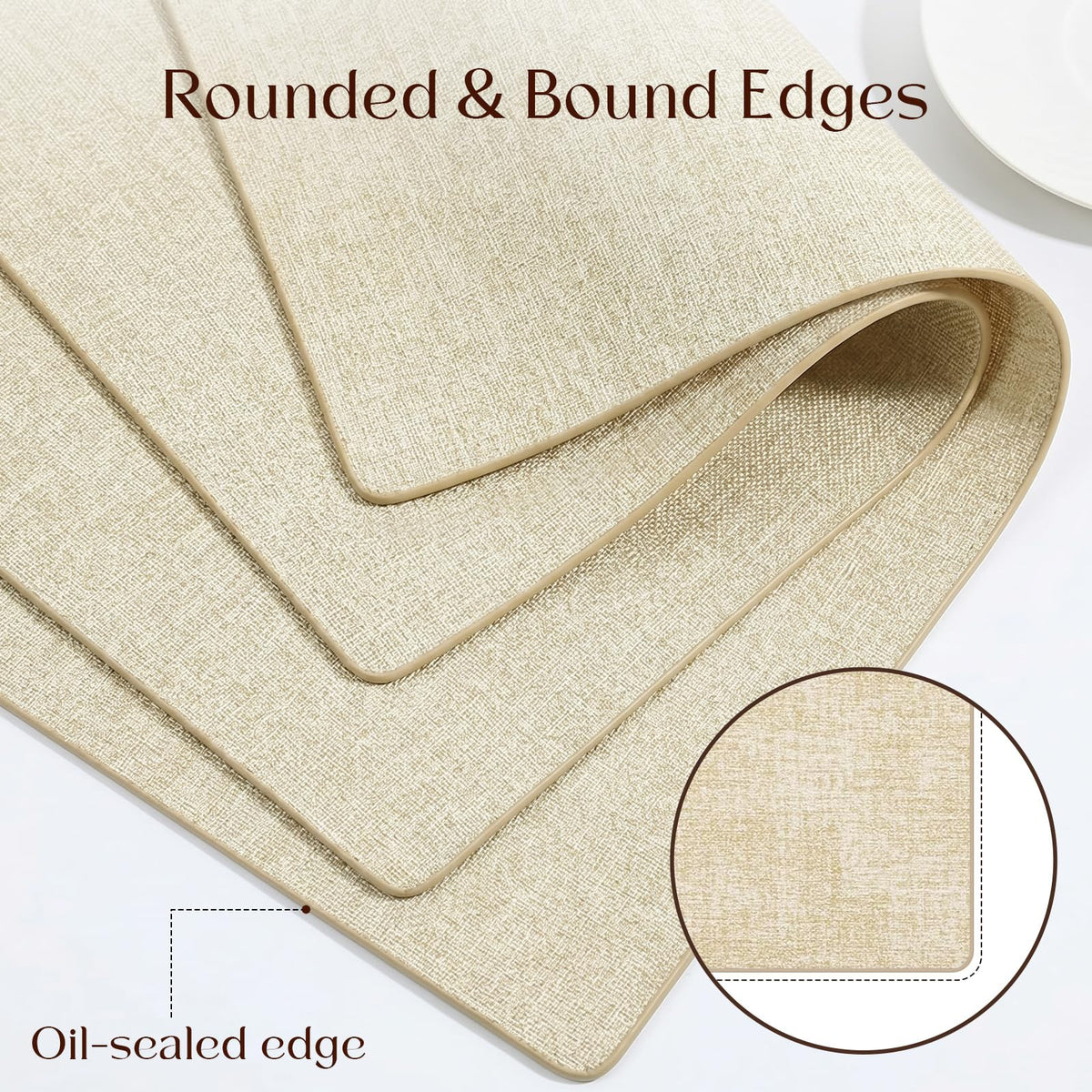 Newise Leather Placemats Set of 6-18 x12 inch, Washable Heat Resistant Place Mats for Patry Kitchen Dinner, Beige