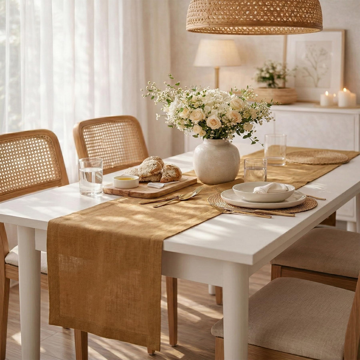 Solino Home Linen Table Runner 120 Inches Long - 100% Pure Linen Tobacco Brown Table Runner 14 x 120 Inch - Diana Medium Weight