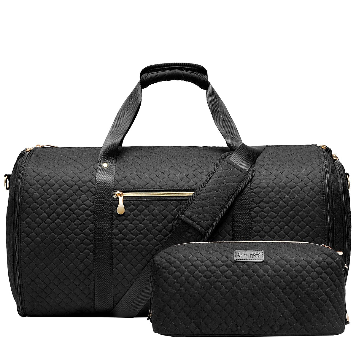 Coolife Garment Bag Carry On Convertible Travel Duffel Bag with Shoe Pouch Weekender Bag for Women Men 2 in 1 Hanging Suit Bag with Shoulder Strap Business Travel Bag (Black, Standard)