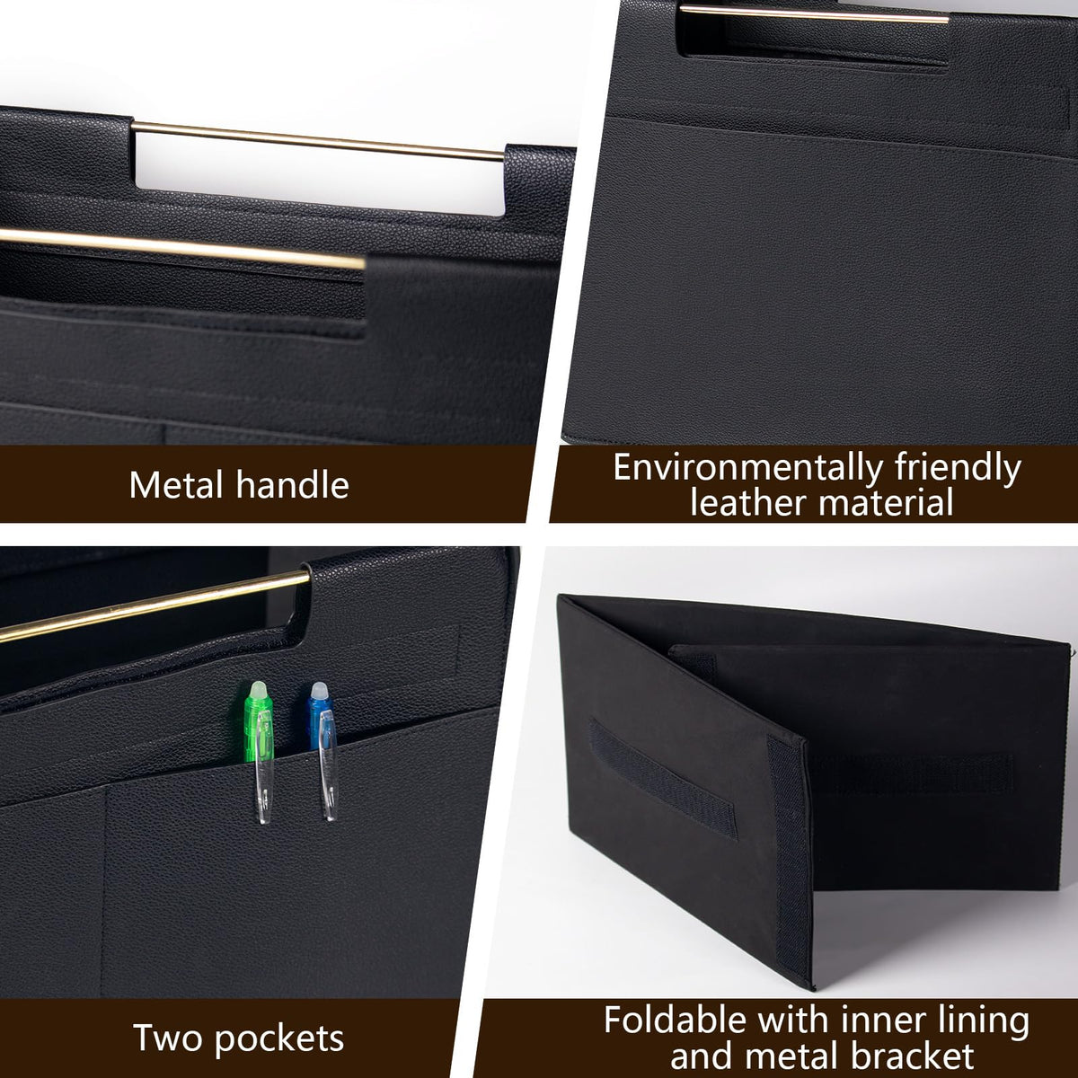 Craftmastudio Leather Magazine Holder Foldable with Handles，Stable Magazine Rack Floor，Magazine Basket File Holder Storage，Document File Folder Organizer Free Standing for Office Living Room (black)