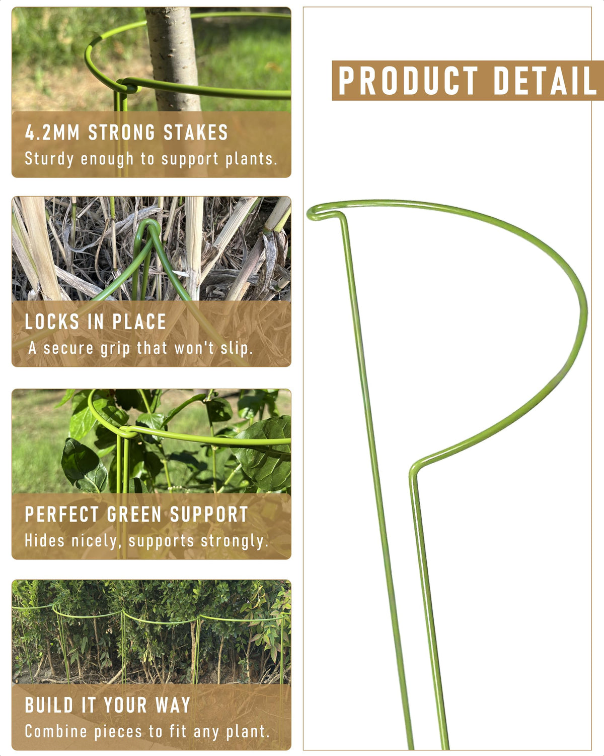 YEOAUM 6-Pack Plant Support Stakes, Steel Stakes for Indoor Plants, Monstera & Peony Support, Tall Plant Sticks for Snake Plant, Climbing Vines, Metal Garden Stakes (10" W x 15.8" H)