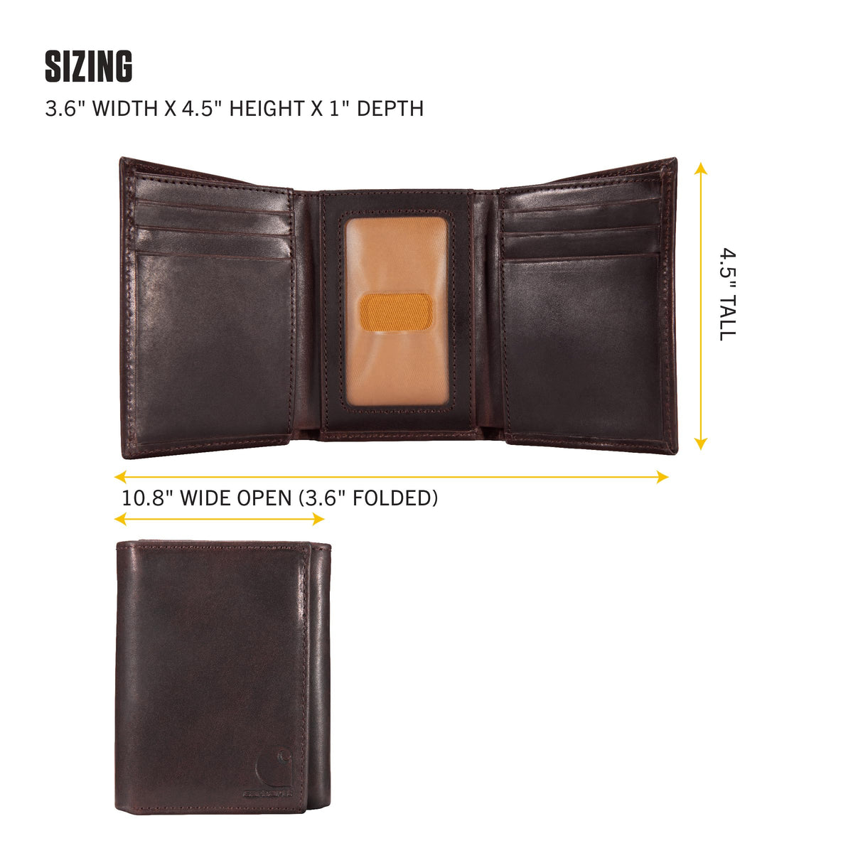 Carhartt Men's Durable Oil Tan Leather Wallets, Available in Multiple Styles – Front pocket, Bi-Fold, Trifold Wallets for Men, RFID Blocking & ID Holder