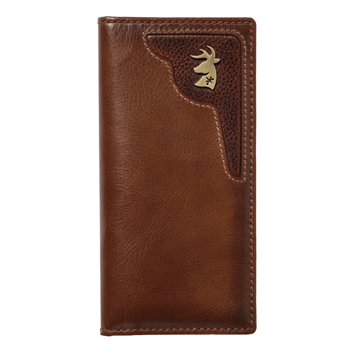 House of Jack Co. Deer Ornament Long Bifold Wallet for Men, Full Grain Cowhide Leather Rodeo Wallet, Hunting & Outdoorsman Tall Wallet, Brown