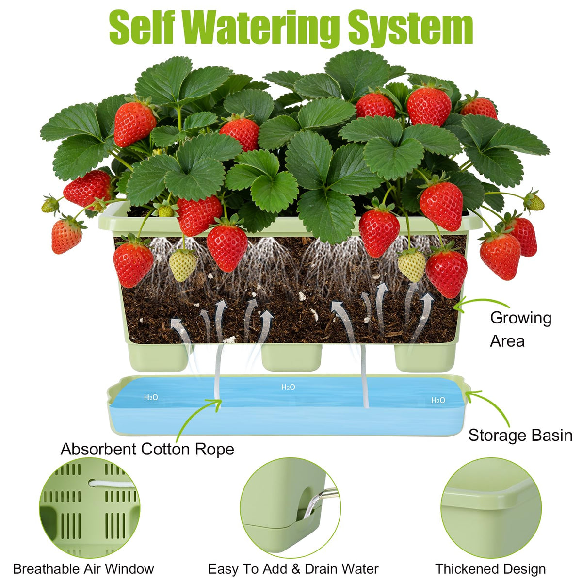 Oliz Window Box Planter 6 Packs, 13.8 Inches Rectangle Flower Pots with Drainage Holes & Trays, Pots for Vegetables, Herbs, Flowers, Garden Windowsill Balcony (Green)