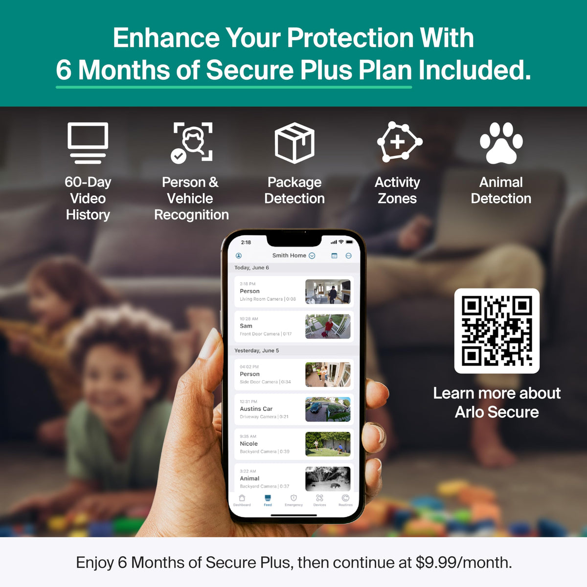 Arlo Essential Security Camera (3rd Gen - 2025 Release) 3 Cam + 3 Solar Panels + 6 Months of Secure Plus Plan - 2K, Person Recognition, Package Detection, Animated Preview, Dual-Band WiFi, White