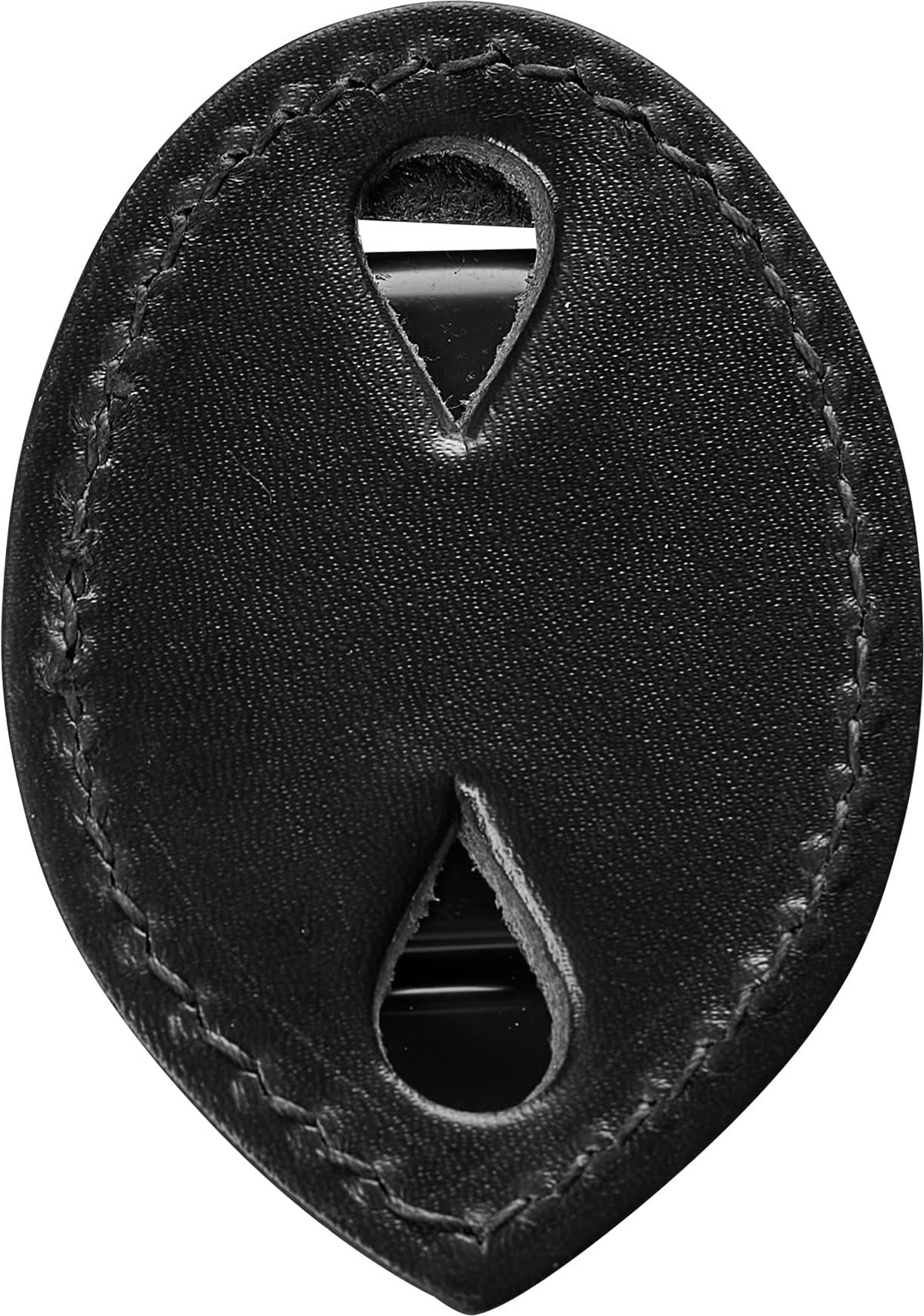 JAY-PEE Teardrop Leather Badge Holder with Belt Clip, Tactical Black Leather Carrier with Hook and Loop Closure, Belt Mounted Law Enforcement Badge Holder, Security Duty Gear Accessory, Made in USA