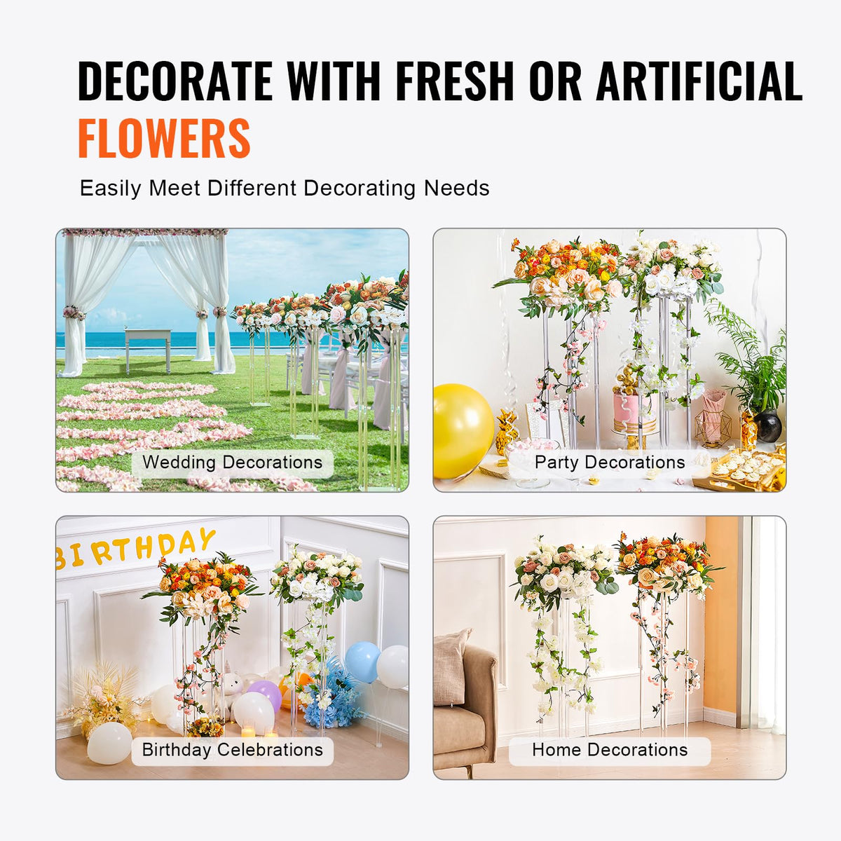 Happybuy 2PCS 31.5inch Wedding Flower Stand, Acrylic Vase Column Geometric Centerpiece, Floral Display Rack with Acrylic Laminate for Events, Reception, Party, Home Decoration