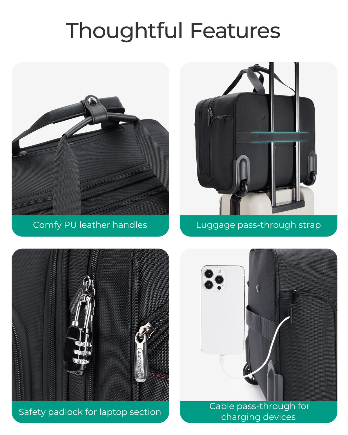 BAGSMART Rolling Laptop Bag, Briefcase with Wheels Fits 17.3 Inch Laptop, Computer Overnight Rolling Bag with TSA Lock for Travel/Men/Women, Black