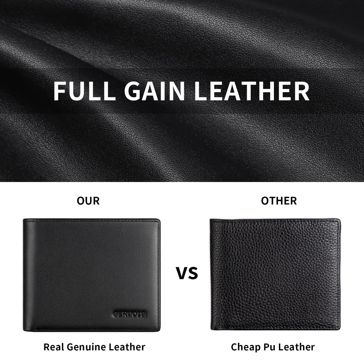Leather Wallets for Men, Genuine Leather Mens Wallets Bifold Rfid Blocking with 2 ID Windows Bifold Top Flip, Extra Capacity Travel Wallet (Black)