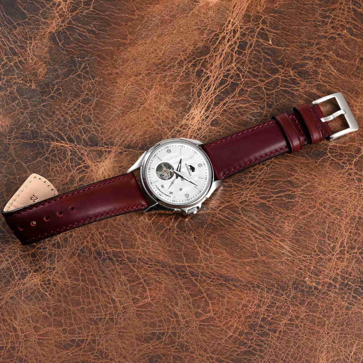 BISONSTRAP Leather Watch Strap for Men and Women, Oil Pull-Up Leather, Quick Release Replacement Bands, 20mm, Burgundy (Black Buckle)