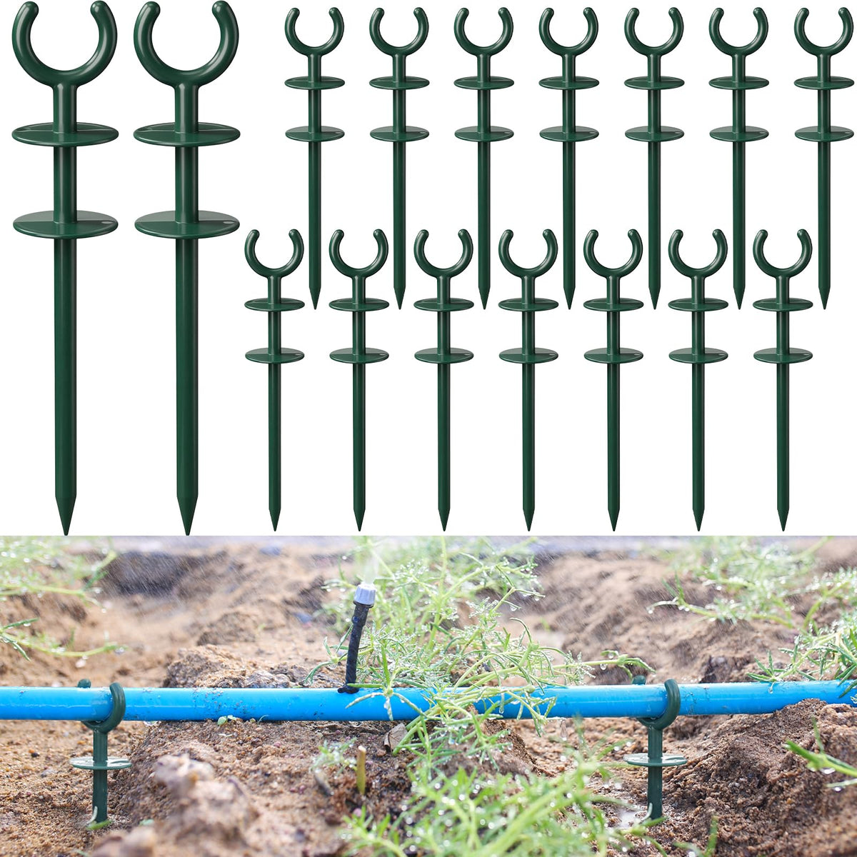 Yalikop 16 Pcs 3/4'' Garden Hose Guide Stakes Bulk Garden Guards Holder Spike for Plant-Saving Outside Yard Lawn to Preventing Hose Tangles and Protecting Plants