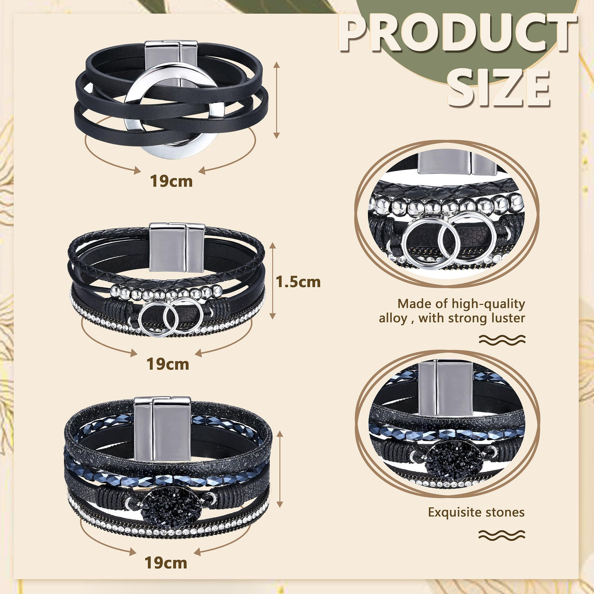 Sanfenly Leather Wrap Bracelets for Women,Boho Wrap Bracelets Leather Cuff Bangle Beads Bracelets Stackable Western Bracelets Jewelry for Women (Gold/Black/Gray/Turquoise)