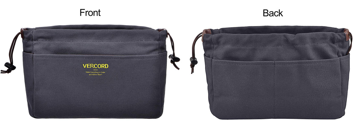 Vercord Canvas Handbag Organizers, Sturdy Purse Insert Organizer Bag in Bag, 10 Pockets Grey Large