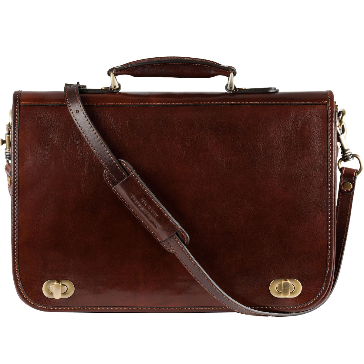 Time Resistance Leather Briefcase for Men - Italian Full Grain Leather Laptop Bag - Messenger Bag - Gift Box Included