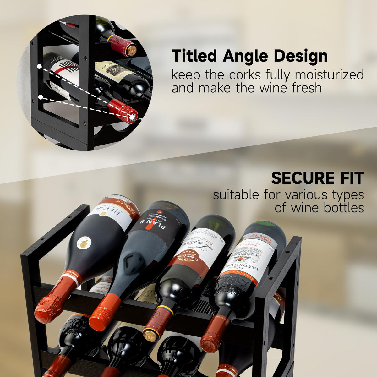 28-Bottle Wine Rack Free Standing Floor, Solid Wood 7-Tier Display Wine Storage Shelves with Tabletop, Wobble-Free Bottle Holder for Cellar Kitchen Bar Dining Room Living Room