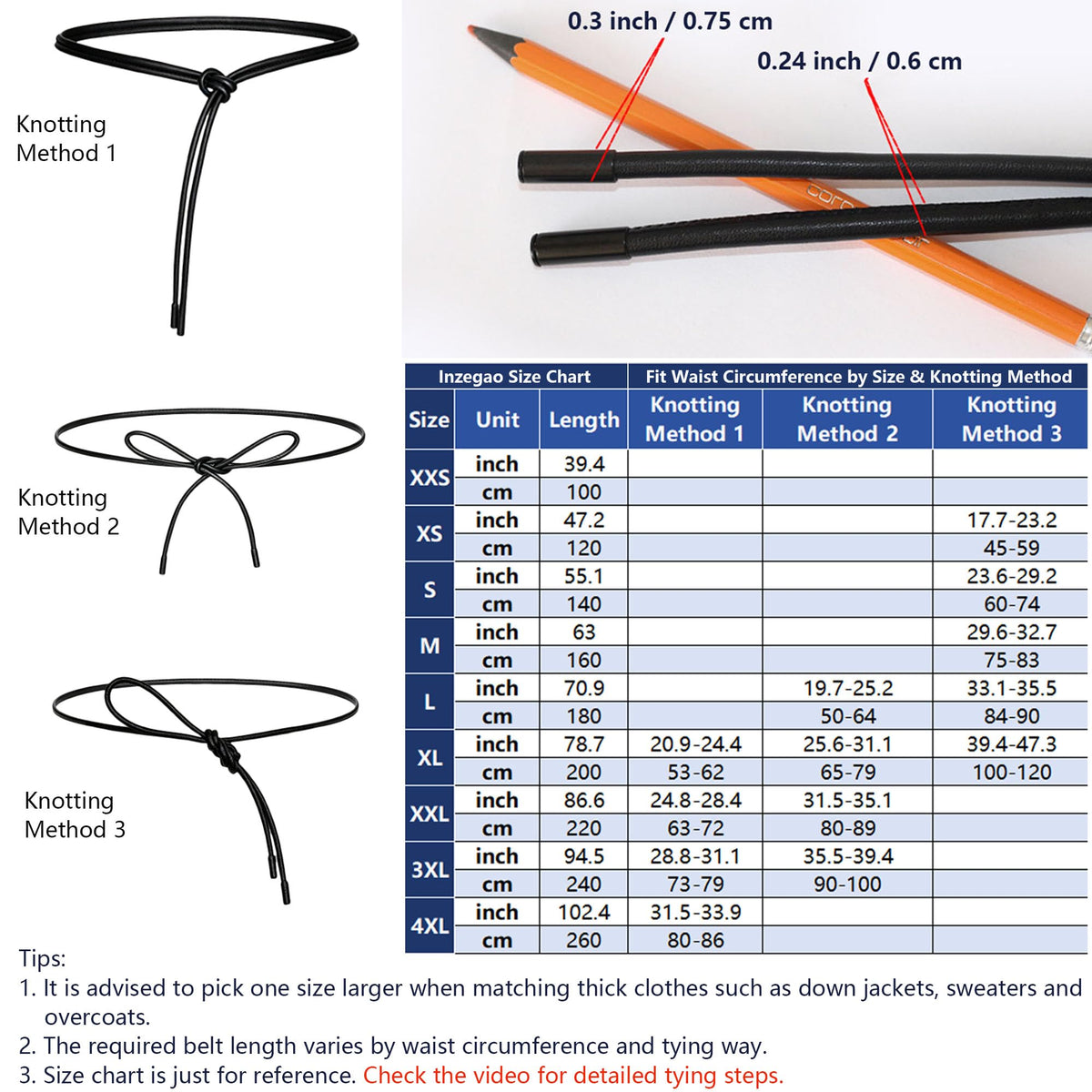 Inzegao Women Leather Cord String Rope Waist Belt for Dress Knot Belt for Sweater Cardigan Down Coat