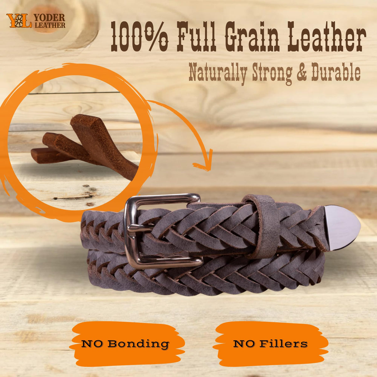 Handmade Braided Water Buffalo Dress Leather Belt (Stone Gray, 50)