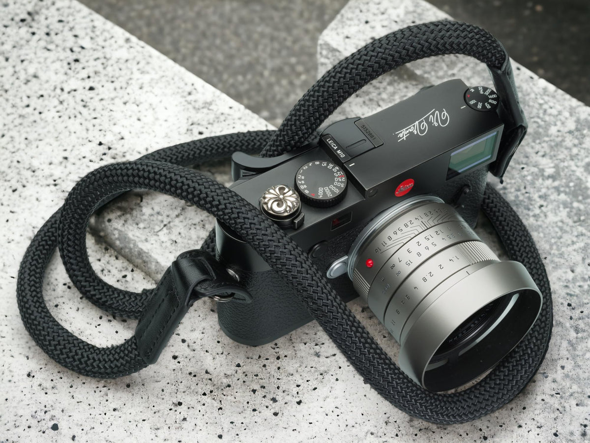 Vi Vante Sheetline Black Rope Camera Strap w/Nappa Leather Ends FINAL CLOSEOUT (Black w/White Stitching)