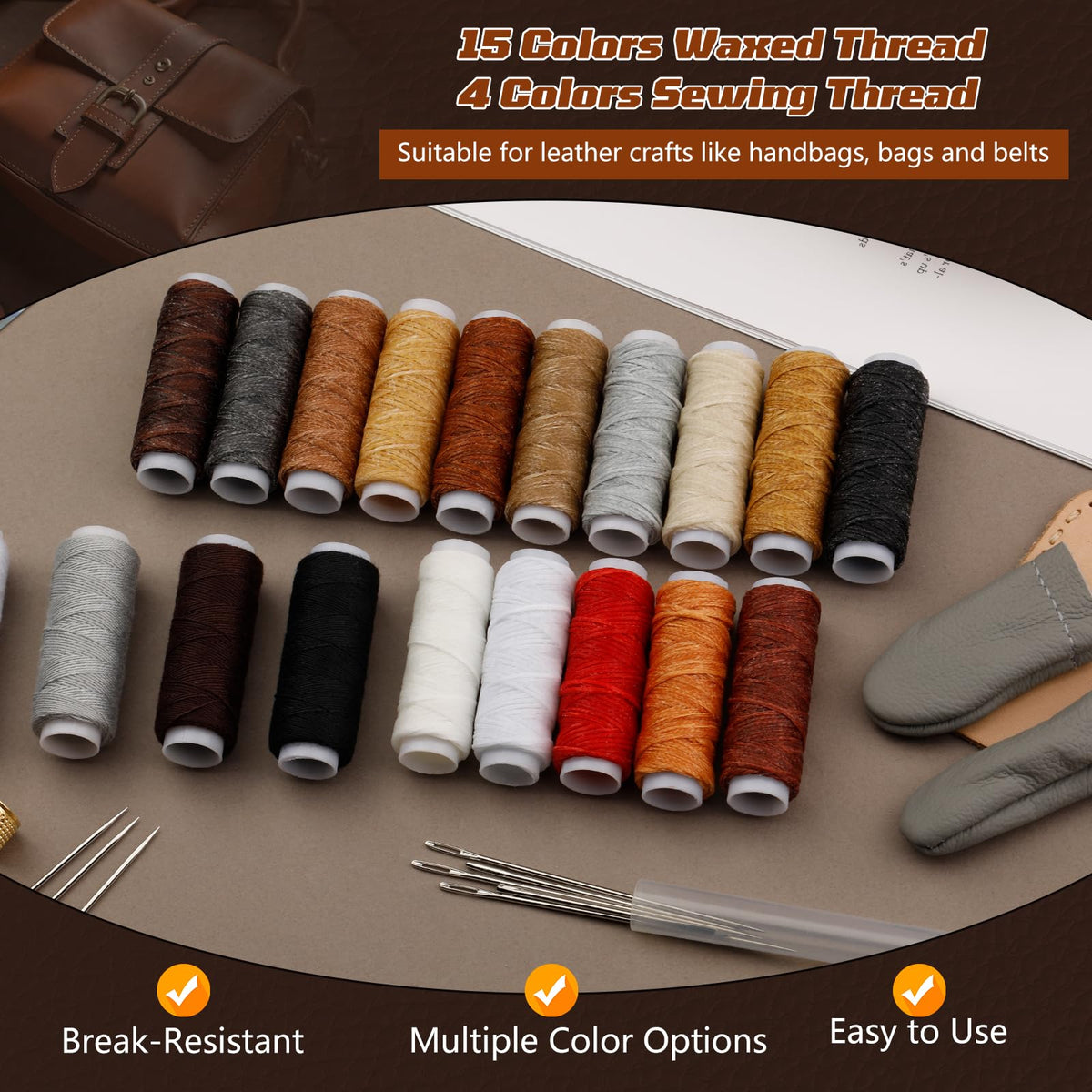 CBHGFEA Leather Working Kit, Leather Working Tools and Crafting Kit with Custom Storage Bag, Engraving, Cutting, Sewing, Stamping, Sanding Supplies for DIY Handicraft Making and Repair