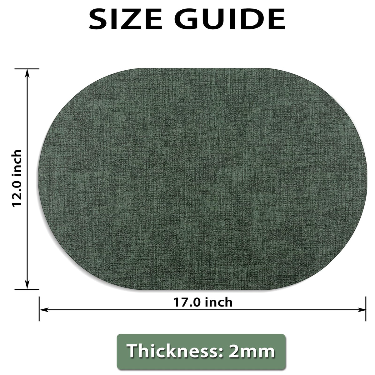 BARTHKIT Placemats Set of 6 - Washable Heat Resistant Table Placemats - Wipeable Faux Leather Oval Place Mats, Waterproof Table Mats for Dining Table, Green
