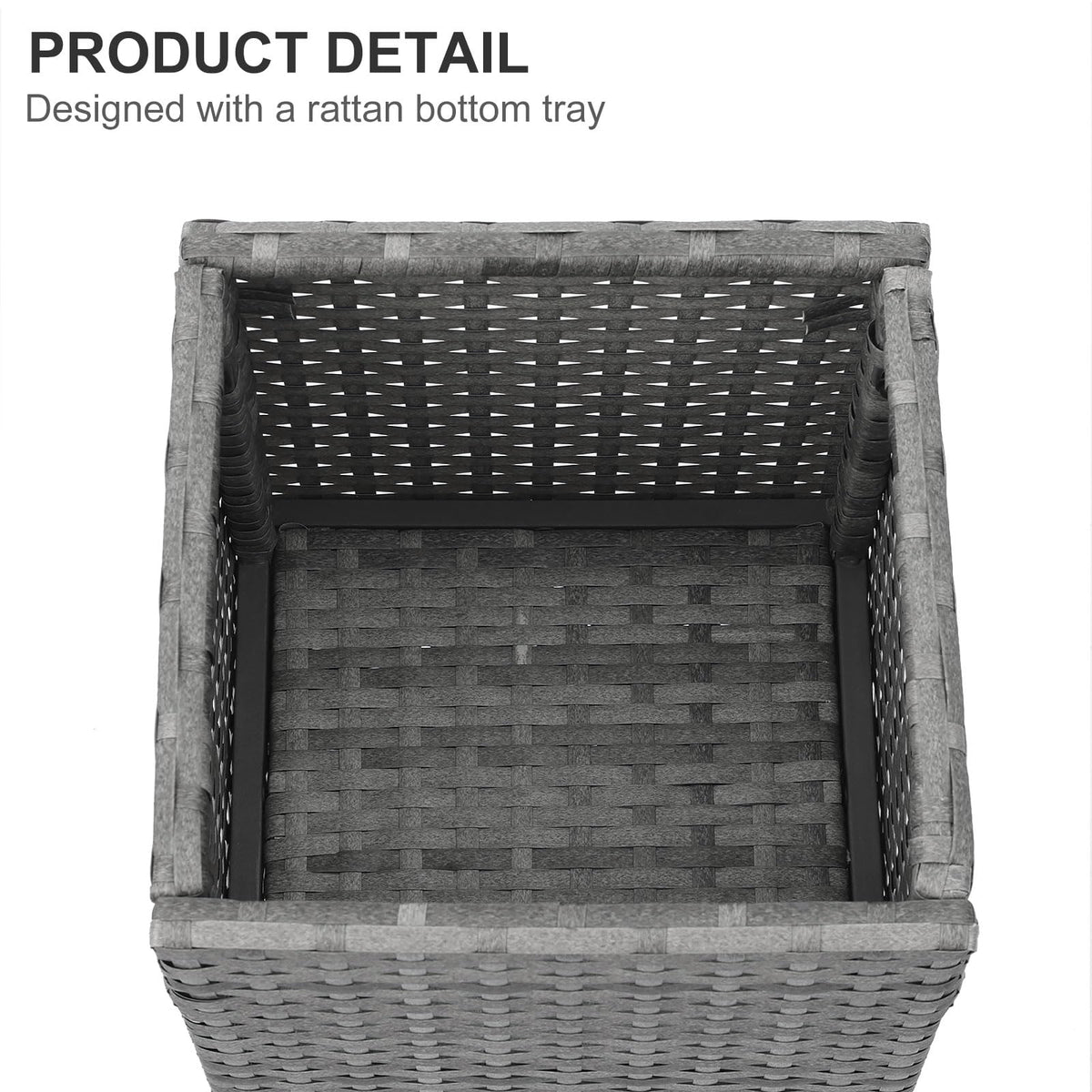 SUNNYPARK 2 Pack Tall Planters for Outdoor Plants Rattan Modern Tall Square Planter Box with Removable Liners Indoor Outdoor Porch Patio Flower Pot (12’’ x 12’’ x 24’’)