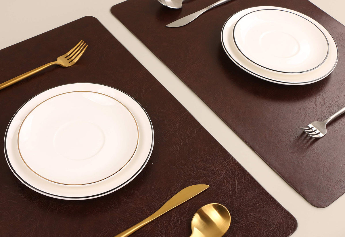 Faux Leather Placemats, Set of 4 PU Table Mats, Easy to Clean, Heat & Stain Resistant for Office Conference Table,Dinging Home Decor F Dark Brown