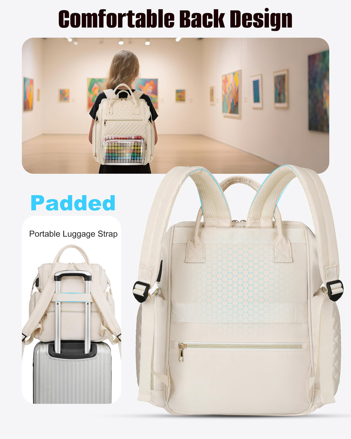 Awlcaw Marker Organizer Case Bag, Large Markers Storage Backpack with USB Port for Artists, Illustrators, Creatives, Pen Travel Holder Case Bag for Art Creativity Craft Supply, Beige